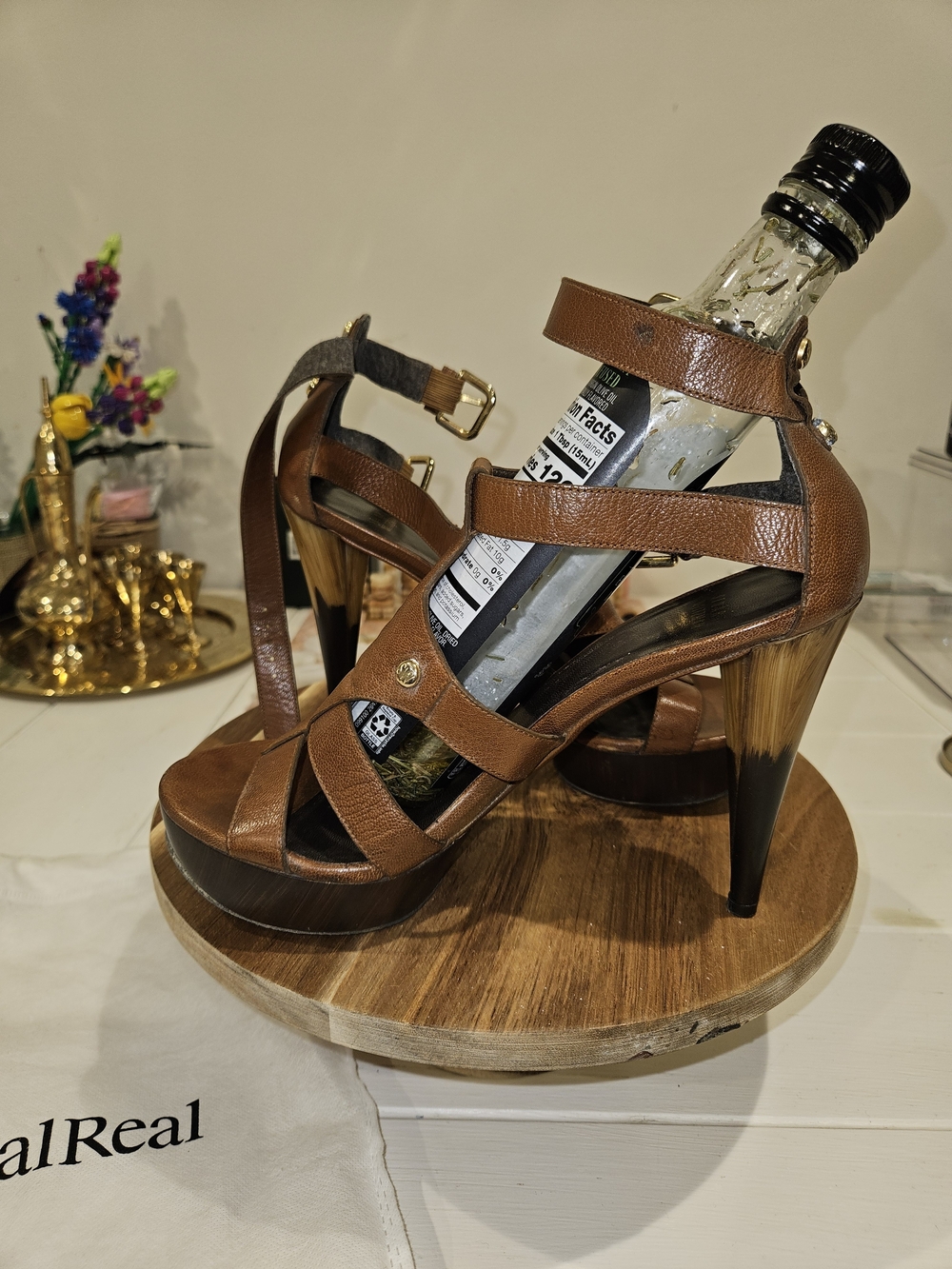 Stuart Weitzman Brown Leather Strappy Platform Heels
